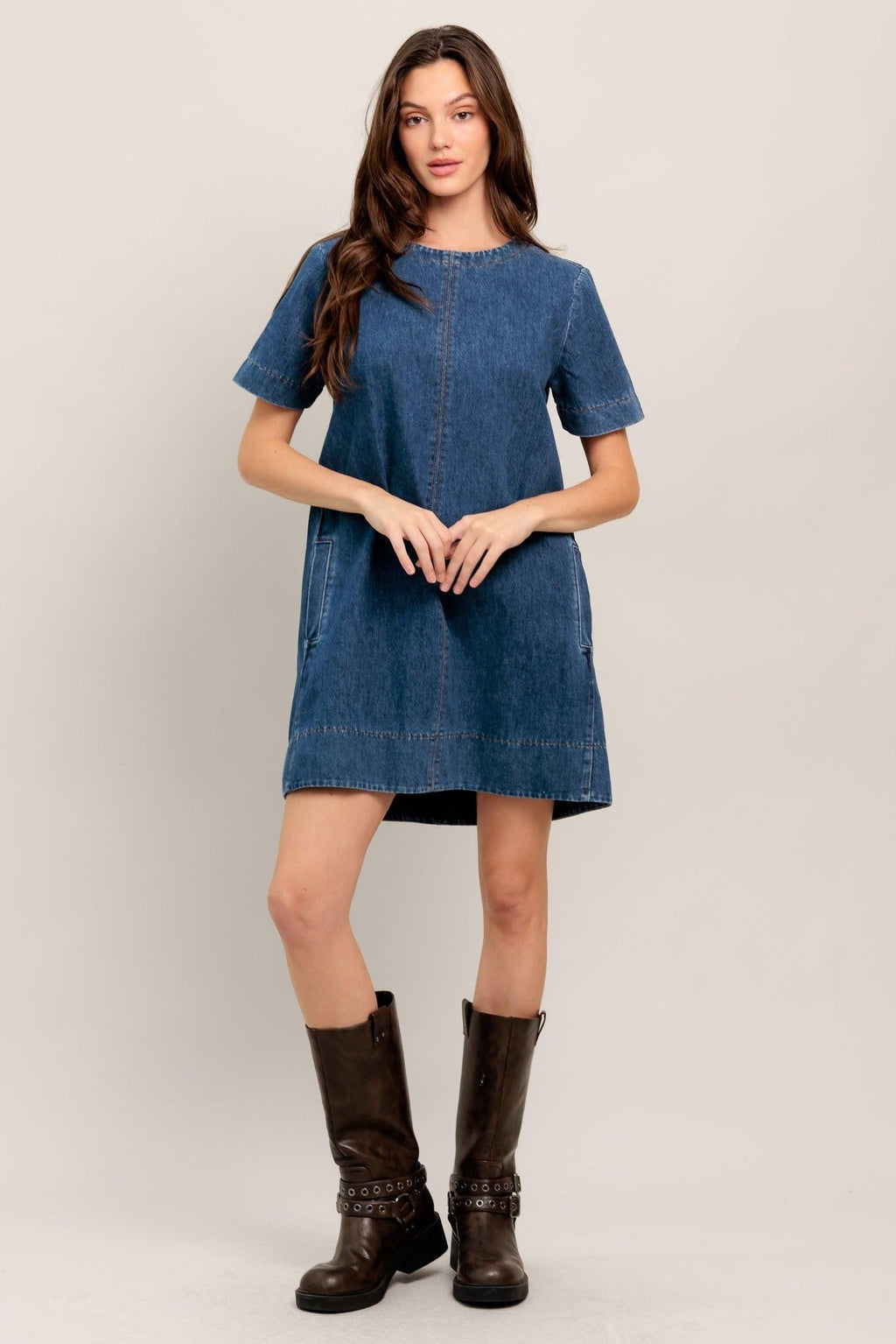 SIMPLY PUT TOGETHER DENIM MINI DRESS Flying Tomato