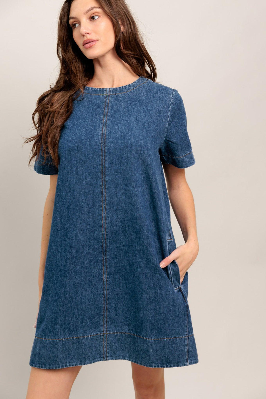 SIMPLY PUT TOGETHER DENIM MINI DRESS Flying Tomato