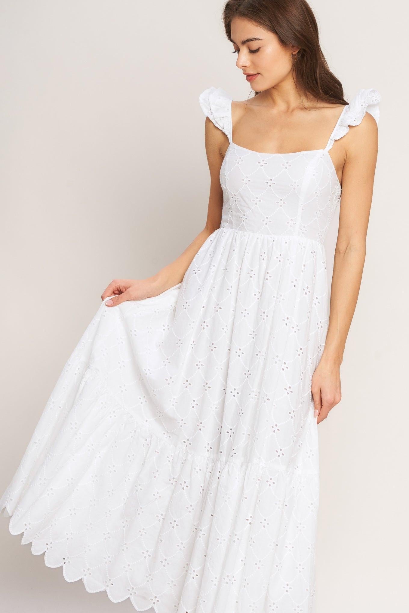 SWEET ESCAPE WOVEN EYELET MIDI DRESS Flying Tomato