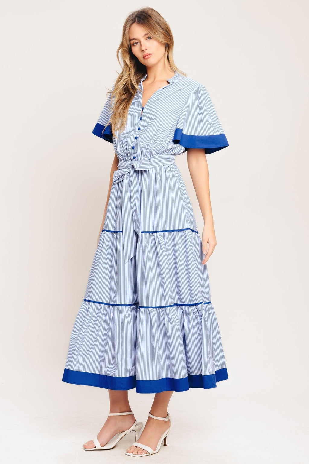 PARIS MORNING BLUE WOVEN MIDI DRESS Flying Tomato