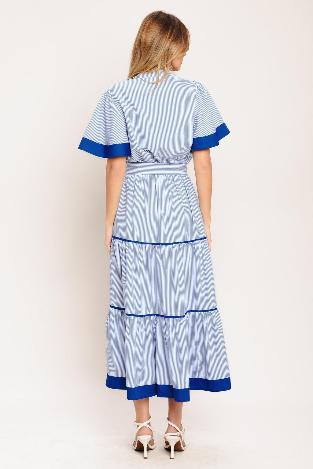 PARIS MORNING BLUE WOVEN MIDI DRESS Flying Tomato