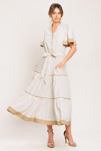 PARIS MORNING TAUPE WOVEN MIDI DRESS Flying Tomato