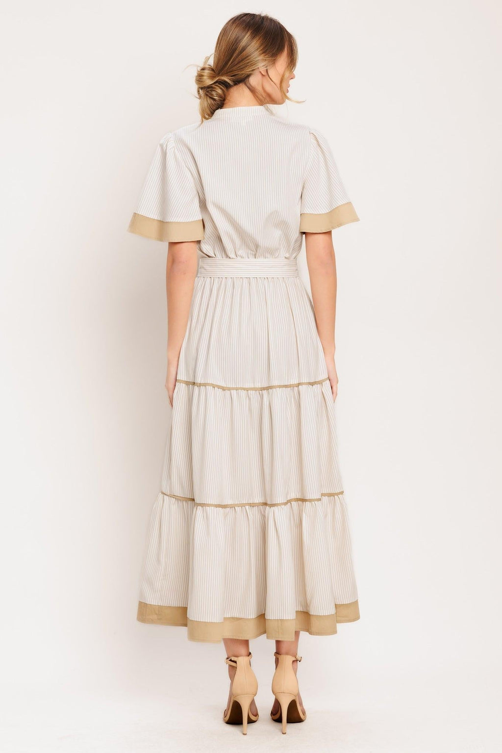PARIS MORNING TAUPE WOVEN MIDI DRESS Flying Tomato