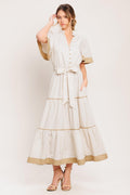PARIS MORNING TAUPE WOVEN MIDI DRESS Flying Tomato