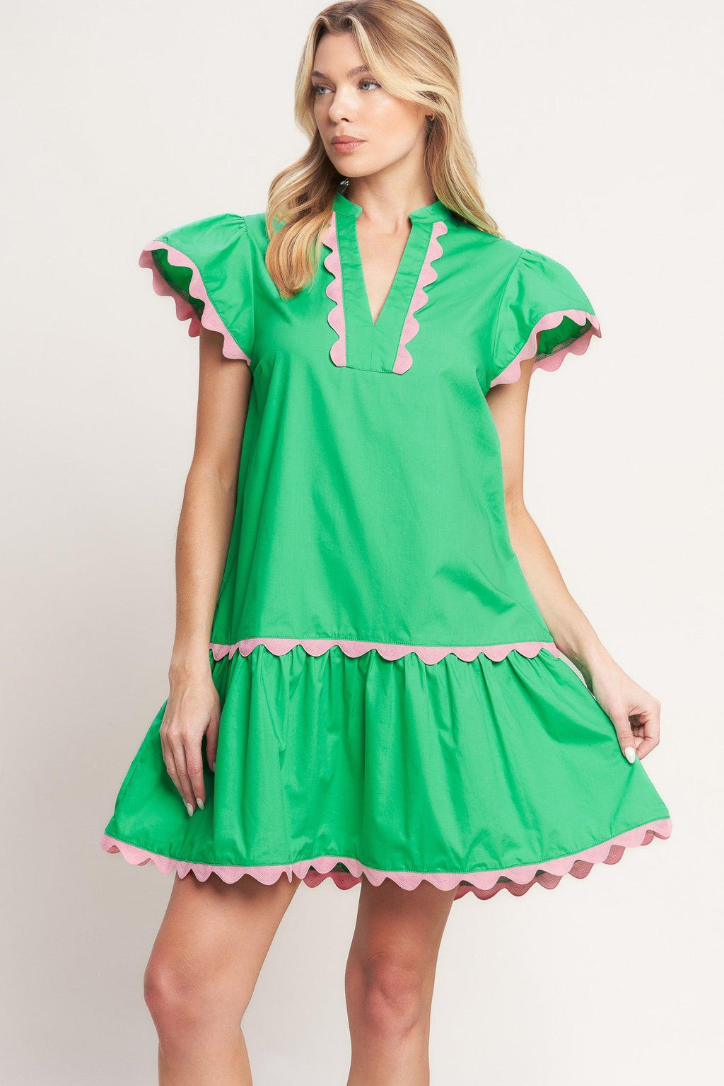 PRETTY IN GREEN WOVEN MINI DRESS Flying Tomato