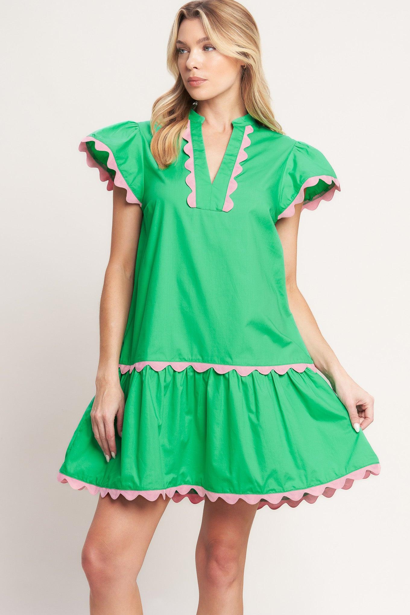 PRETTY IN GREEN WOVEN MINI DRESS Flying Tomato