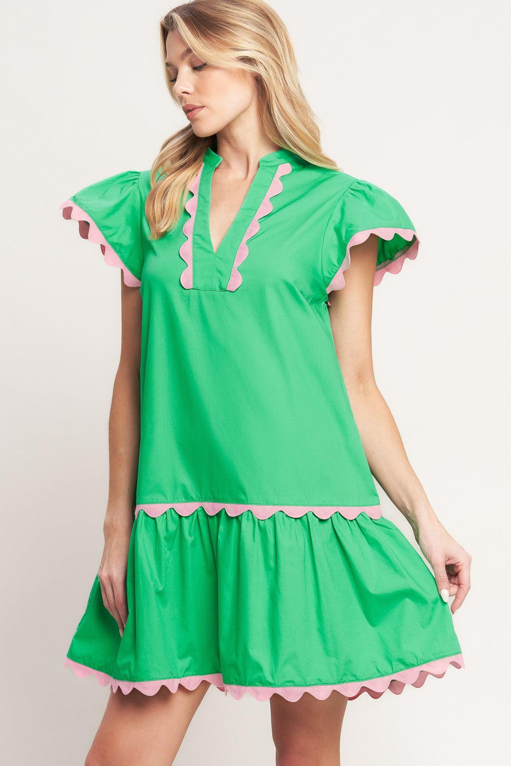 PRETTY IN GREEN WOVEN MINI DRESS Flying Tomato