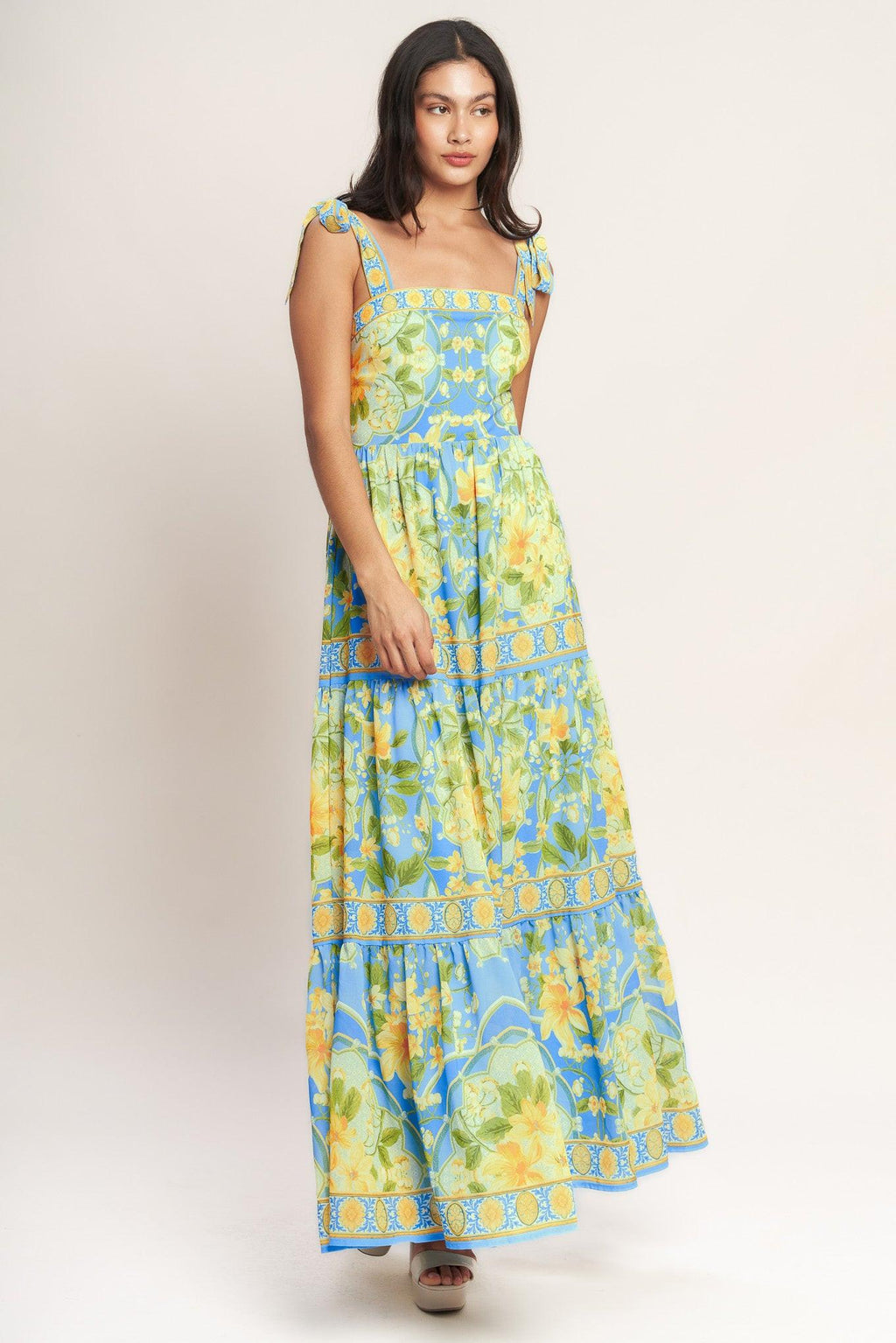 GOLDEN HOUR BLOOM WOVEN MAXI DRESS Flying Tomato