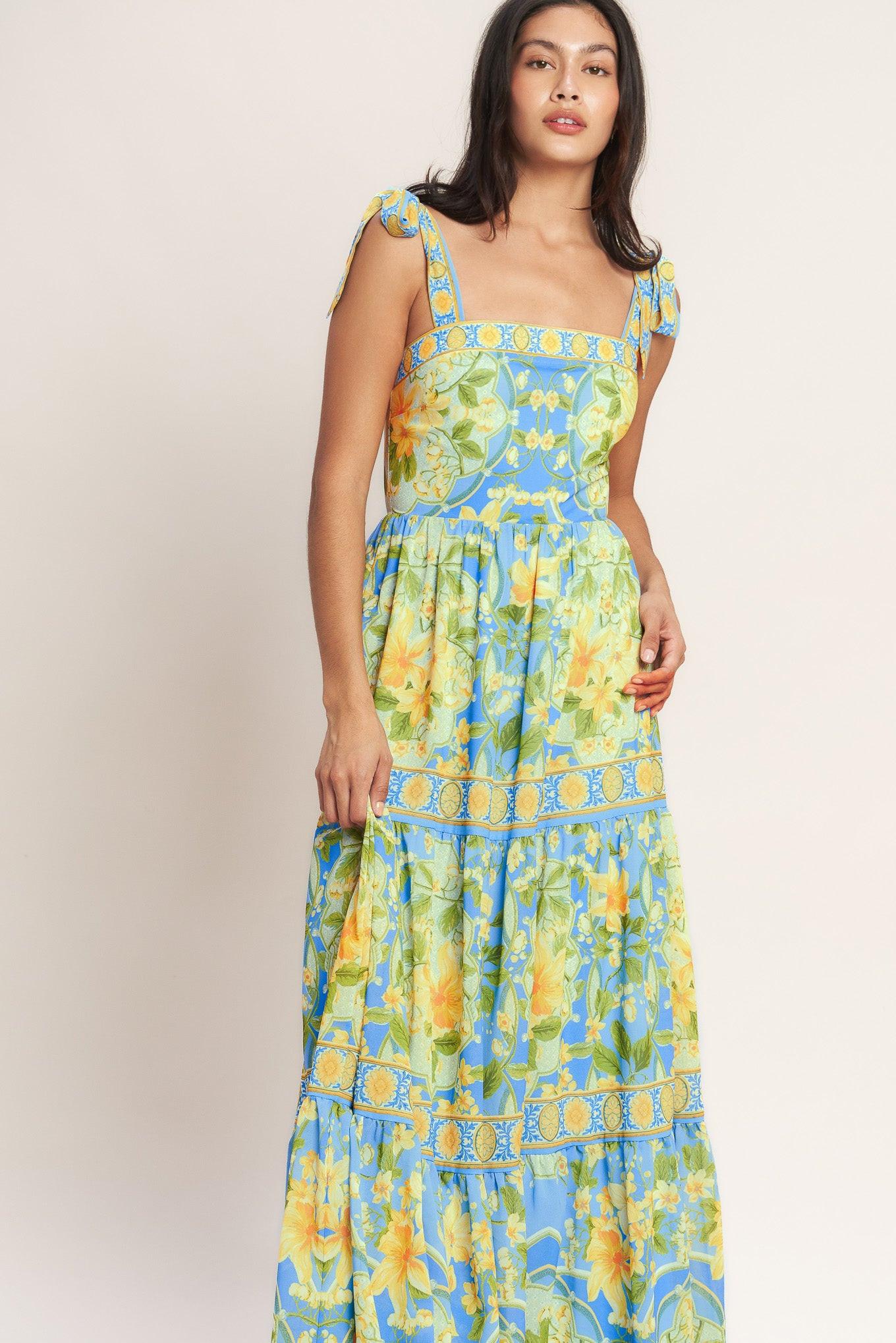 GOLDEN HOUR BLOOM WOVEN MAXI DRESS Flying Tomato