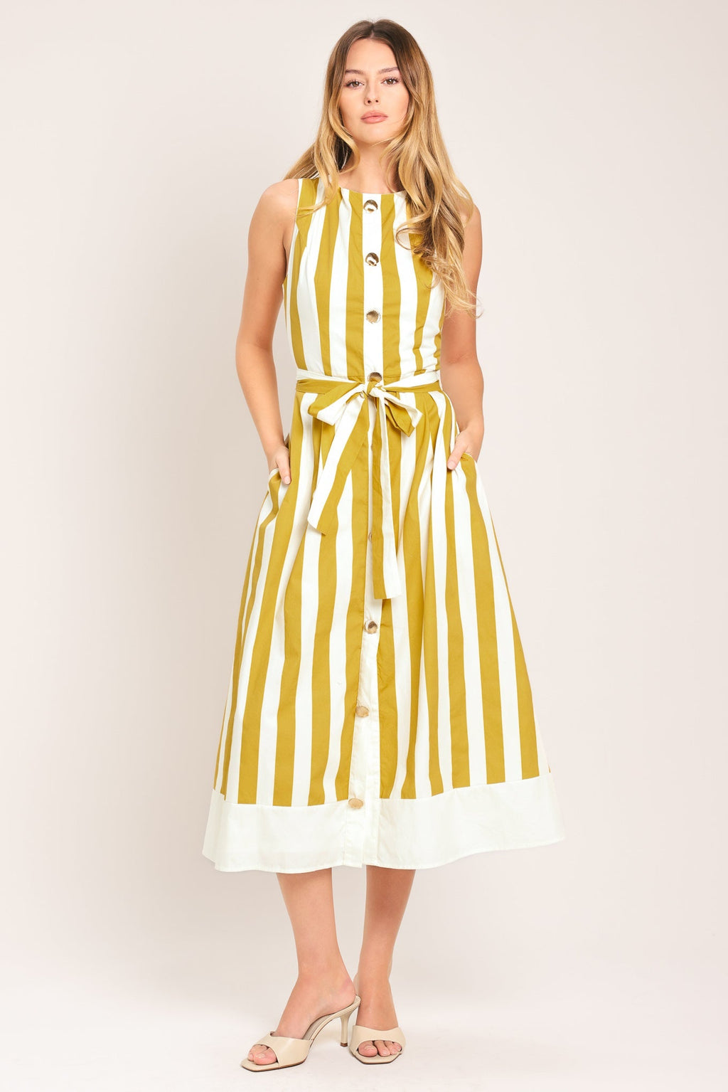 SUNSHINE STRIPE WOVEN MIDI DRESS Flying Tomato