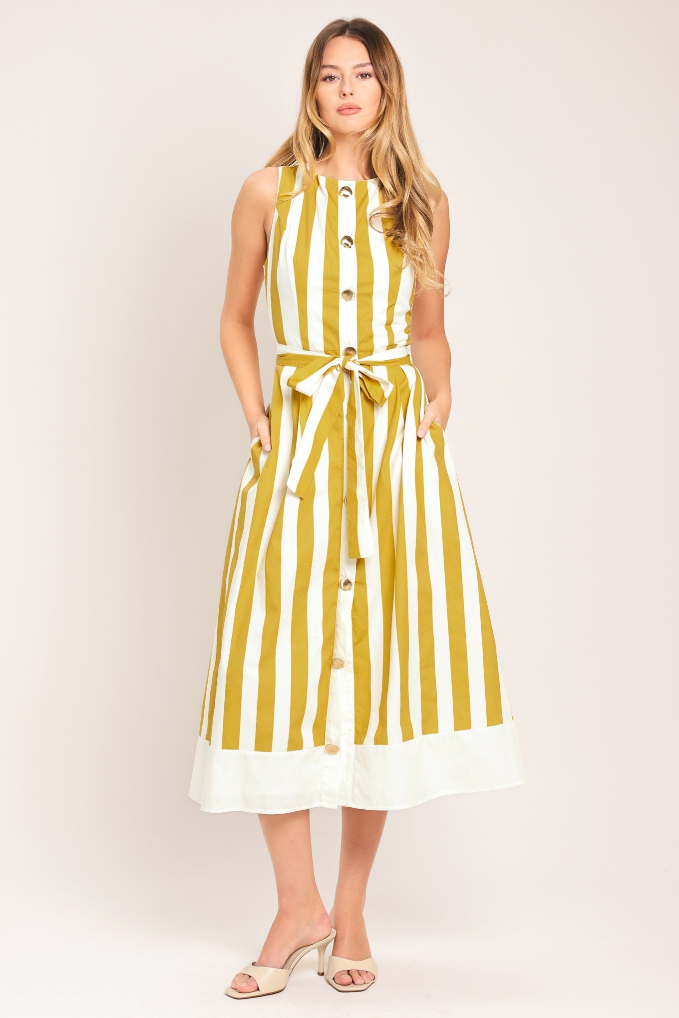 SUNSHINE STRIPE WOVEN MIDI DRESS Flying Tomato