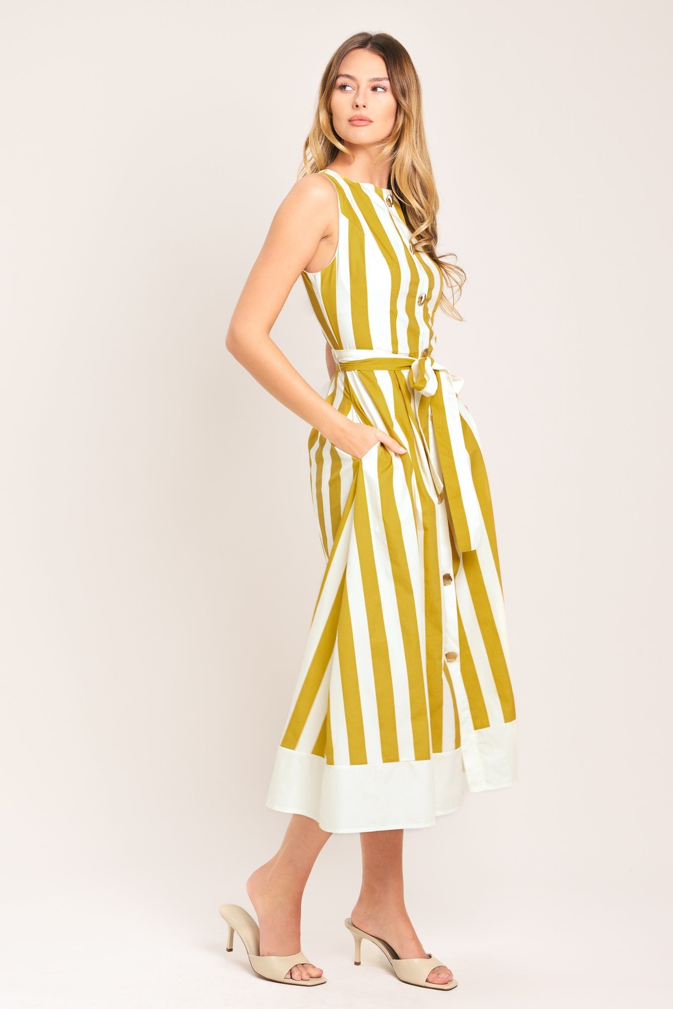 SUNSHINE STRIPE WOVEN MIDI DRESS Flying Tomato