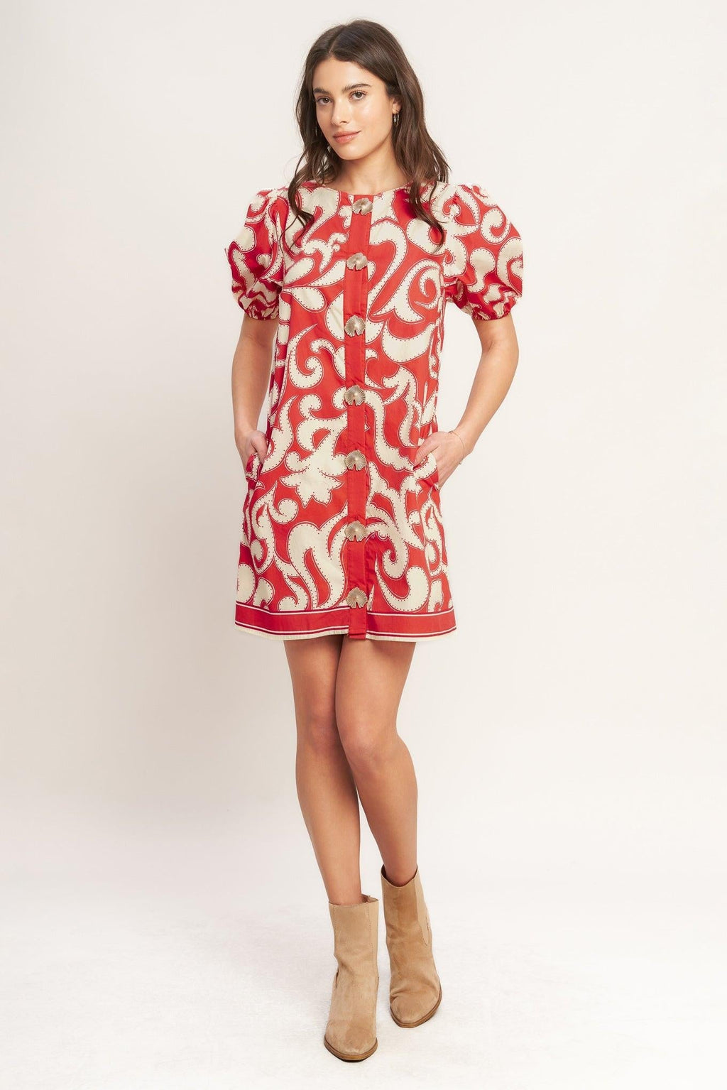 STRAIGHT & STRONG WOVEN MINI DRESS Flying Tomato