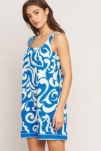 AZURE SWIRL WOVEN MINI DRESS Flying Tomato