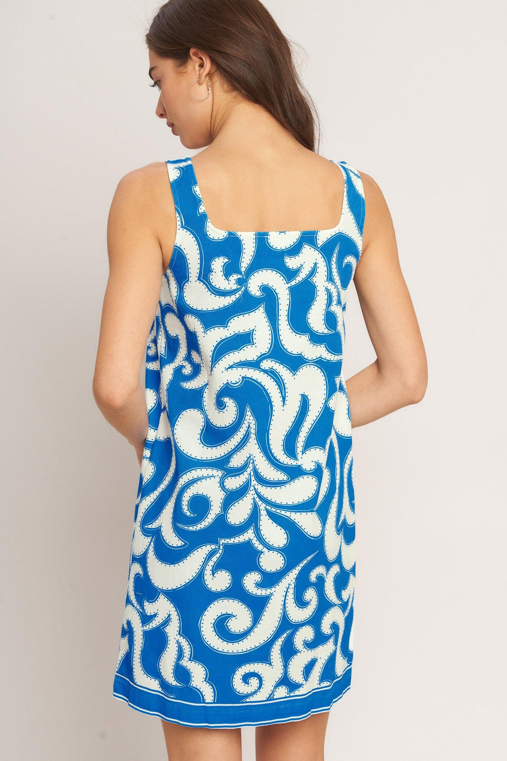 AZURE SWIRL WOVEN MINI DRESS Flying Tomato
