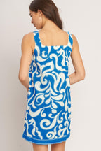 AZURE SWIRL WOVEN MINI DRESS Flying Tomato