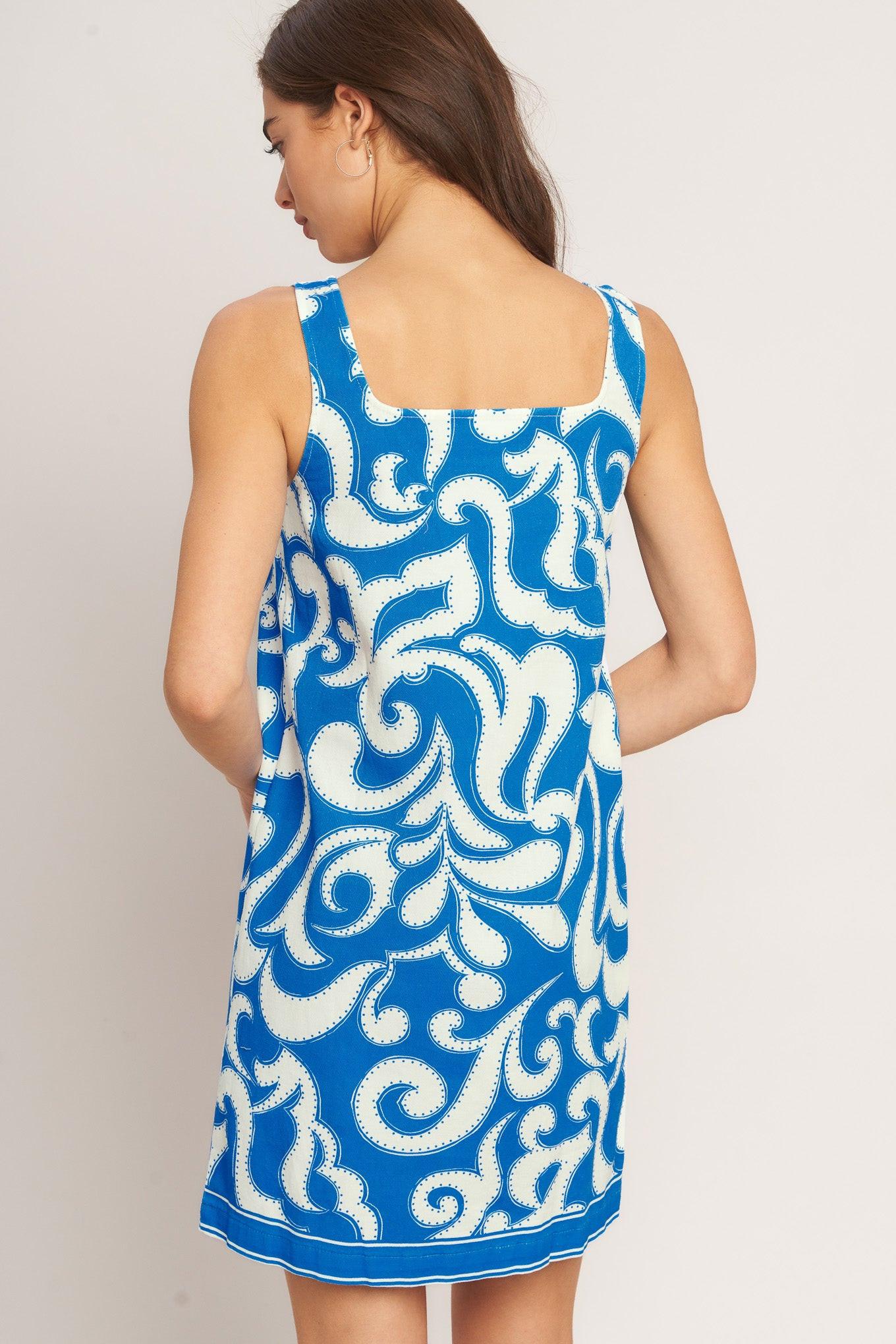 AZURE SWIRL WOVEN MINI DRESS Flying Tomato