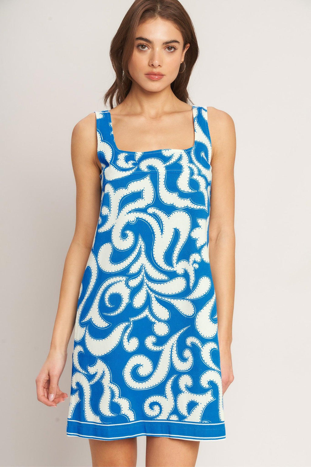 AZURE SWIRL WOVEN MINI DRESS Flying Tomato