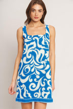 AZURE SWIRL WOVEN MINI DRESS Flying Tomato