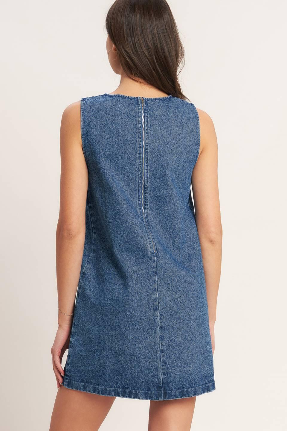 ARTISAN-INSPIRED DENIM MINI SHIFT DRESS Flying Tomato