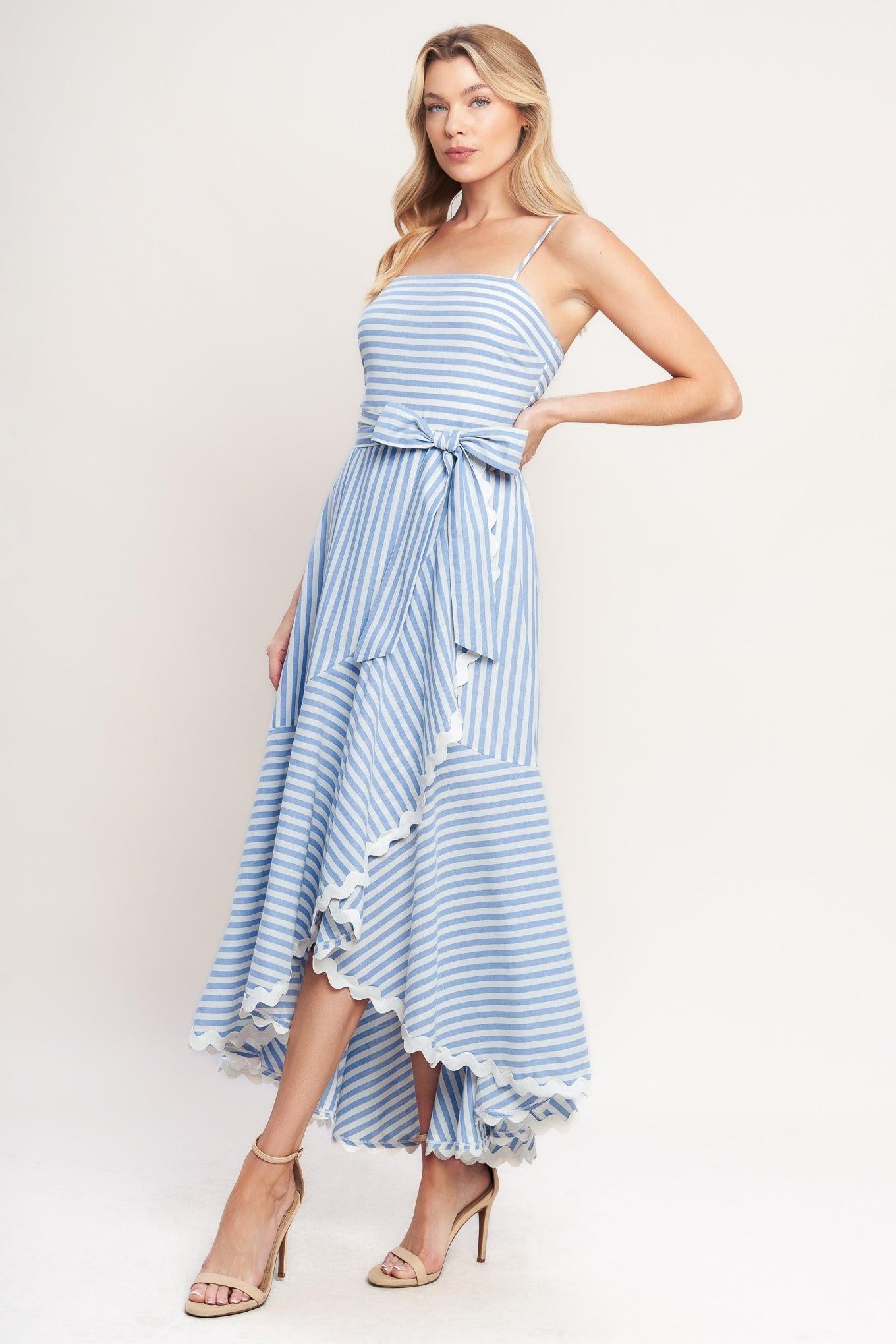 TIED TO YOU STRIPED WOVEN MIDI DRESS Flying Tomato