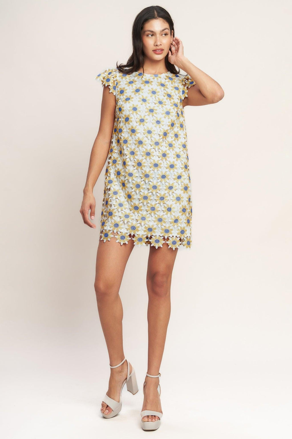 LITTLE RAY OF JOY WOVEN LACE MINI SHIFT DRESS Flying Tomato