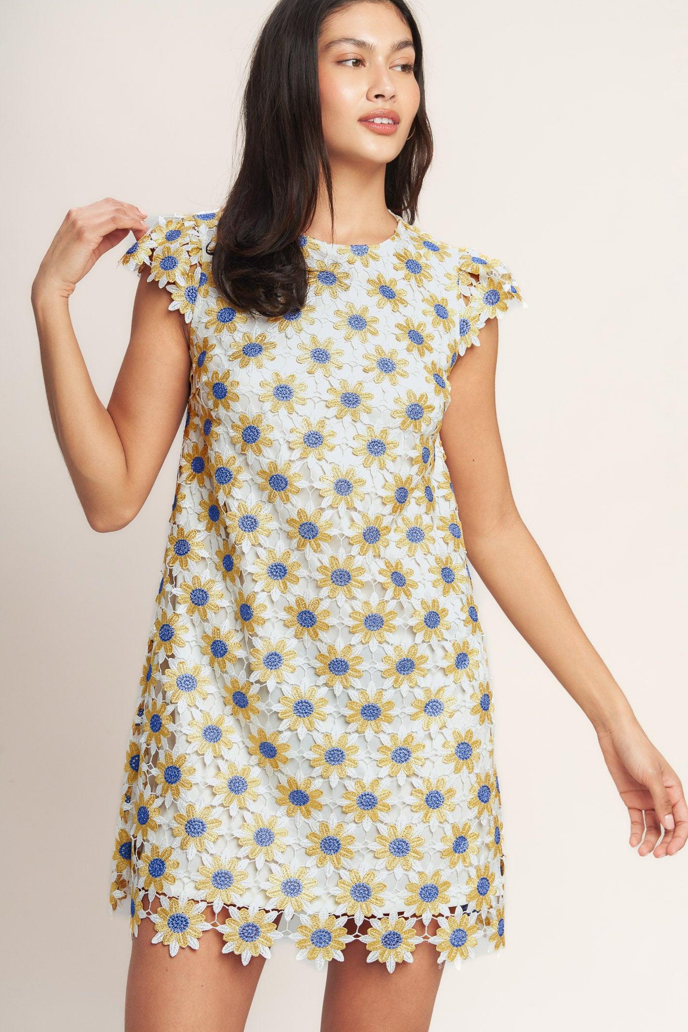 LITTLE RAY OF JOY WOVEN LACE MINI SHIFT DRESS Flying Tomato