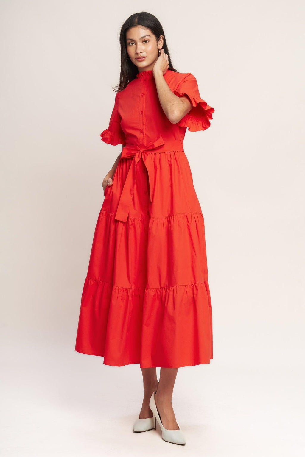 FEELS LIKE A COMPLIMENT WOVEN MIDI DRESS Flying Tomato
