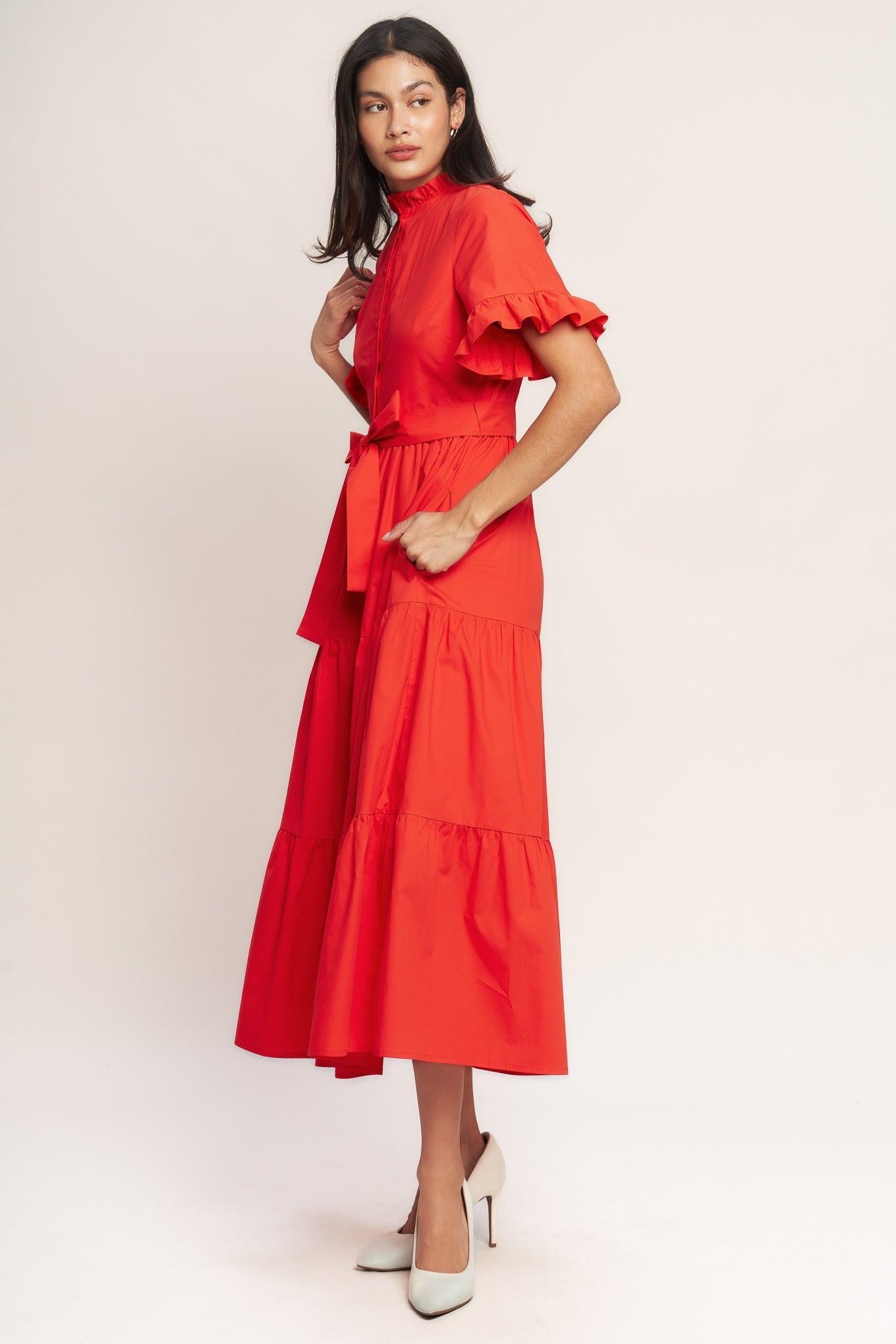 FEELS LIKE A COMPLIMENT WOVEN MIDI DRESS Flying Tomato