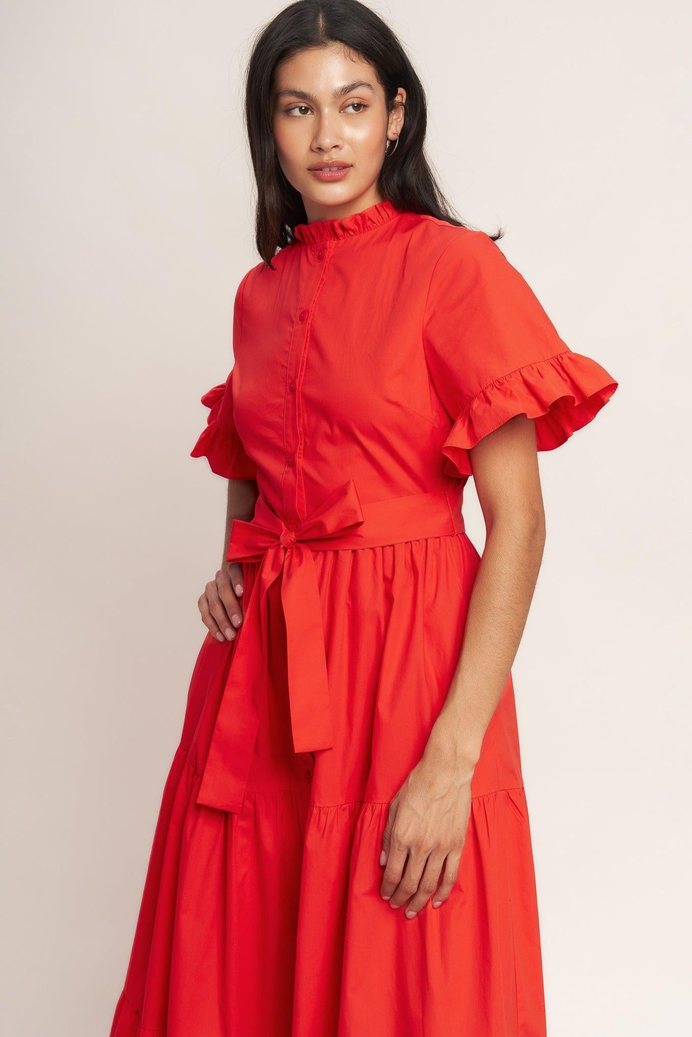 FEELS LIKE A COMPLIMENT WOVEN MIDI DRESS Flying Tomato