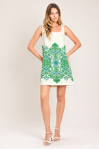 GREEN MOTIF WOVEN MINI DRESS Flying Tomato