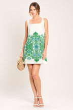 GREEN MOTIF WOVEN MINI DRESS Flying Tomato