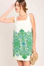 GREEN MOTIF WOVEN MINI DRESS Flying Tomato