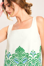 GREEN MOTIF WOVEN MINI DRESS Flying Tomato