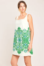 GREEN MOTIF WOVEN MINI DRESS Flying Tomato