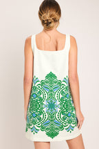 GREEN MOTIF WOVEN MINI DRESS Flying Tomato