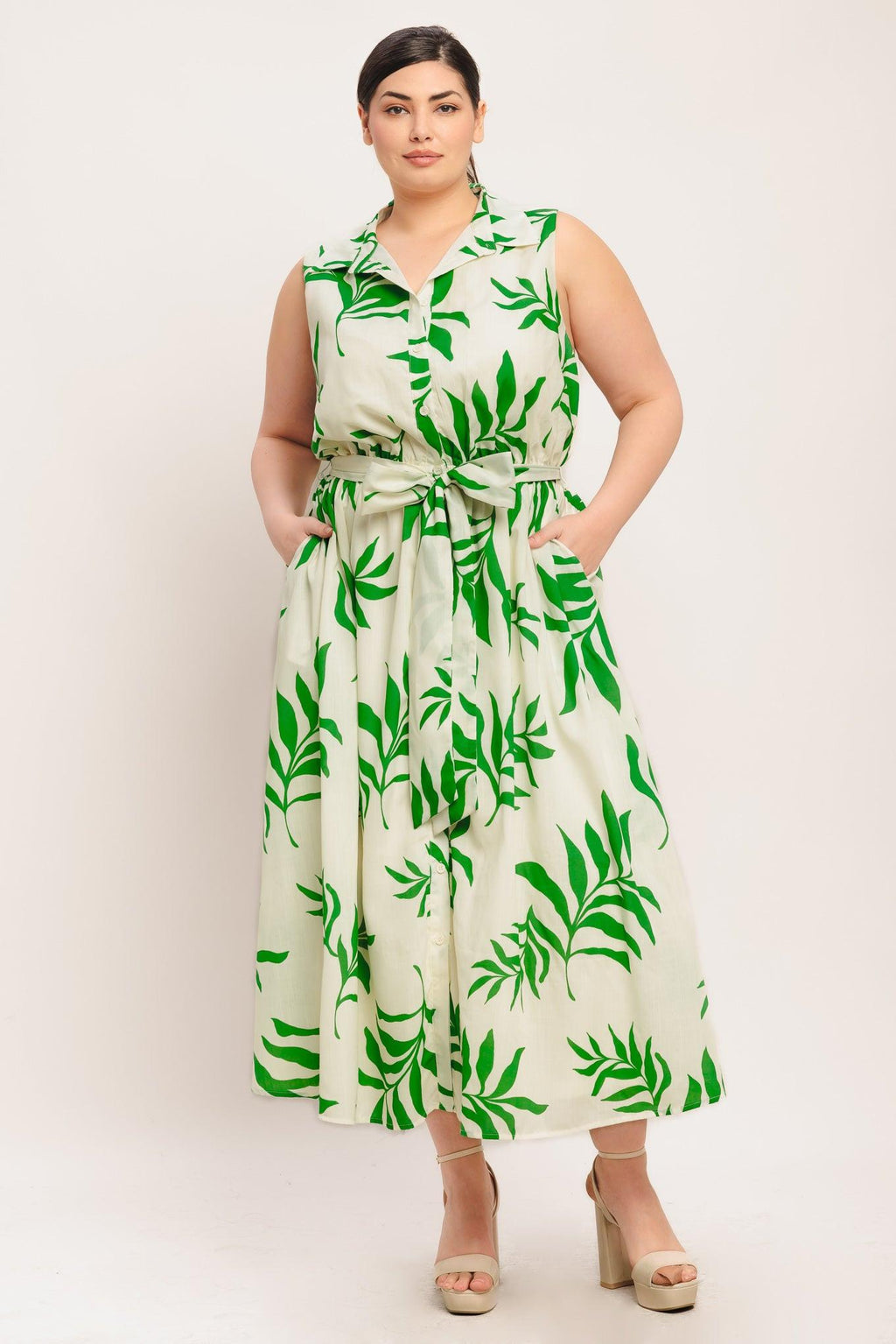 GREEN DAYDREAM WOVEN MIDI DRESS Flying Tomato