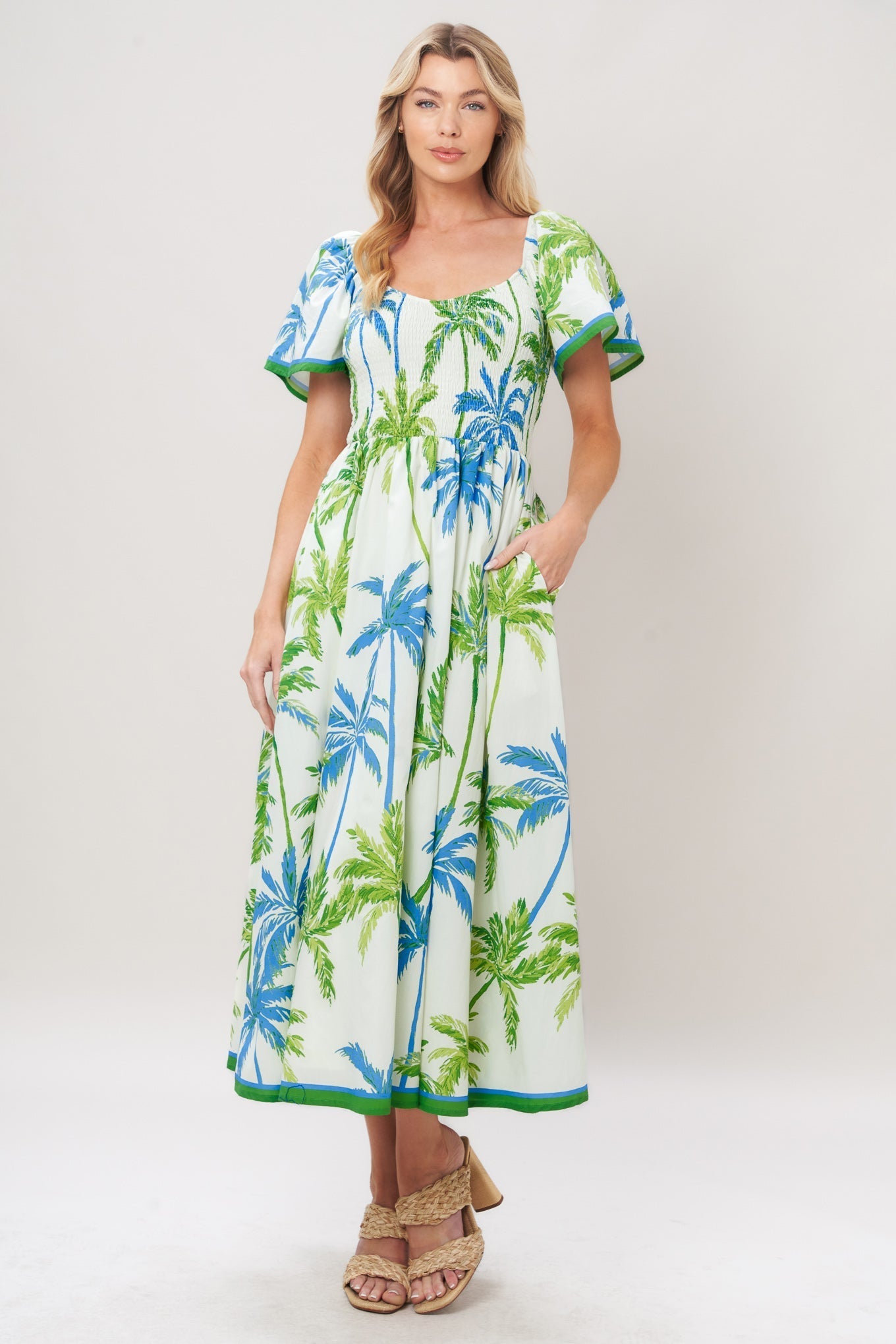 PALM ESCAPADE WOVEN MIDI DRESS Flying Tomato