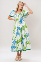 PALM ESCAPADE WOVEN MIDI DRESS Flying Tomato