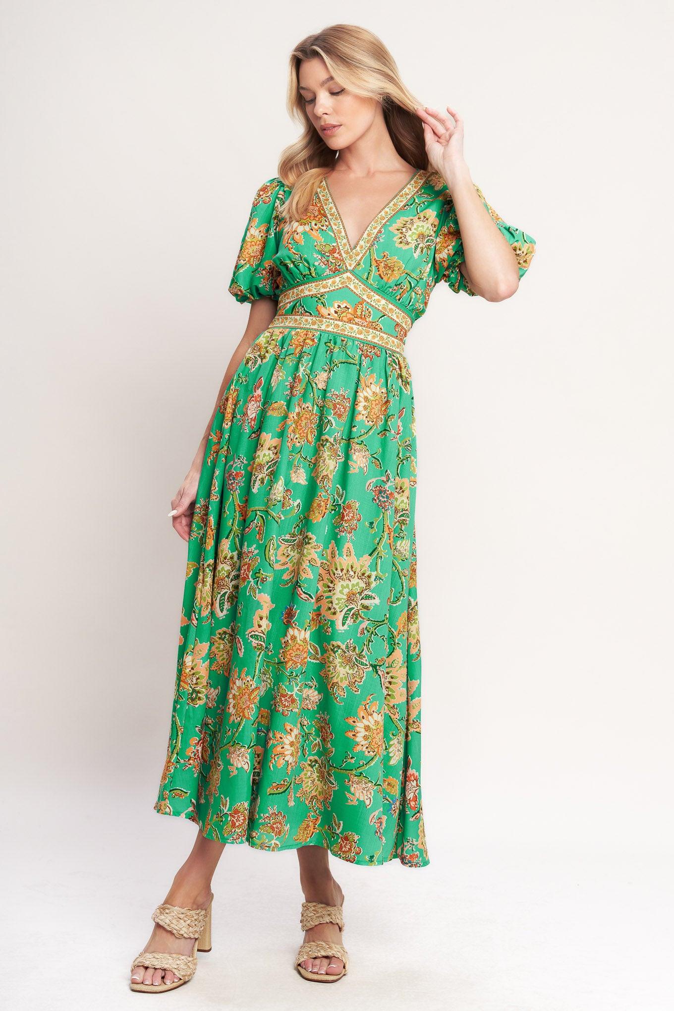 TROPICAL STATE OF HEART WOVEN MIDI DRESS Flying Tomato