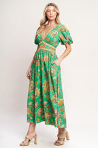 TROPICAL STATE OF HEART WOVEN MIDI DRESS Flying Tomato