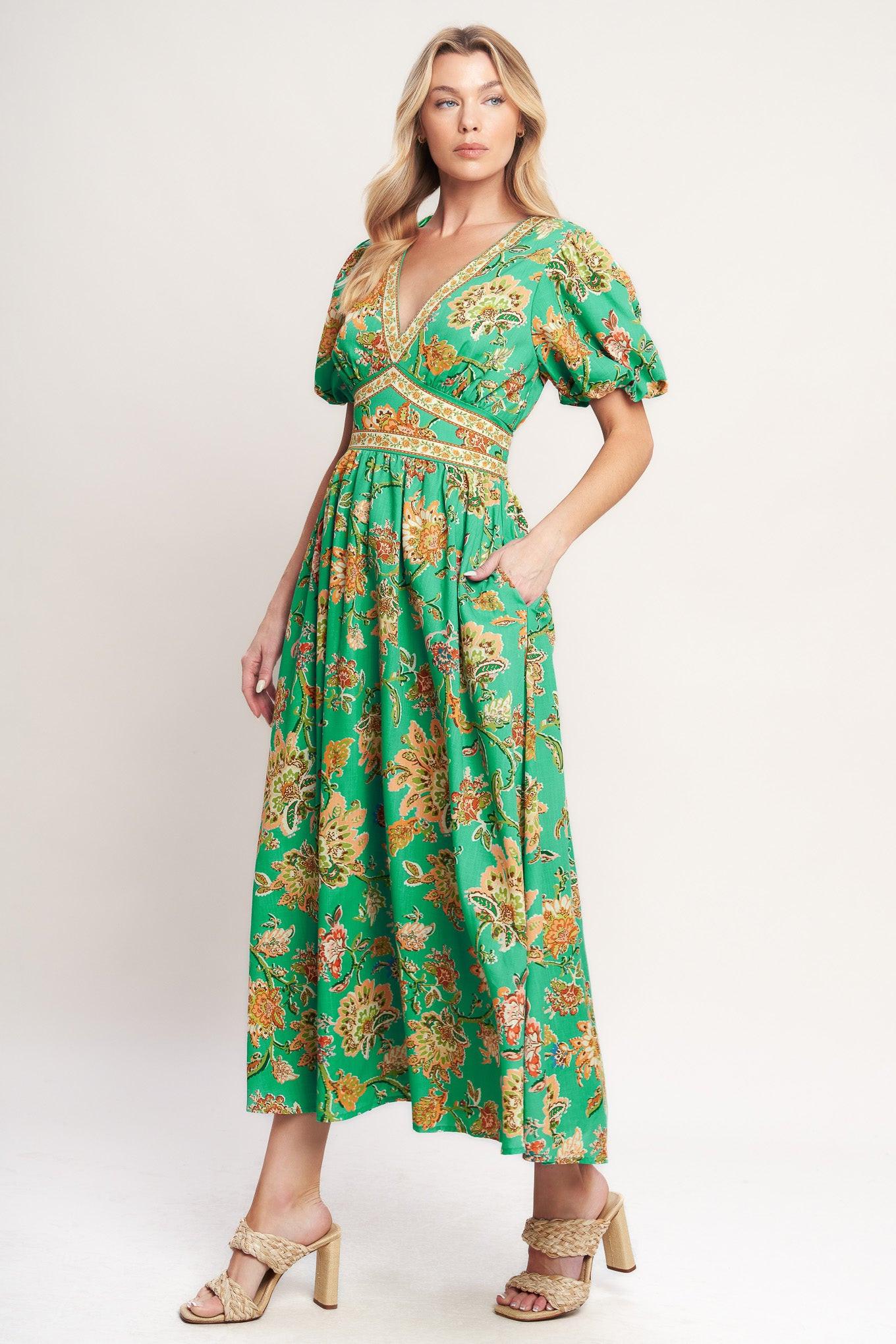 TROPICAL STATE OF HEART WOVEN MIDI DRESS Flying Tomato