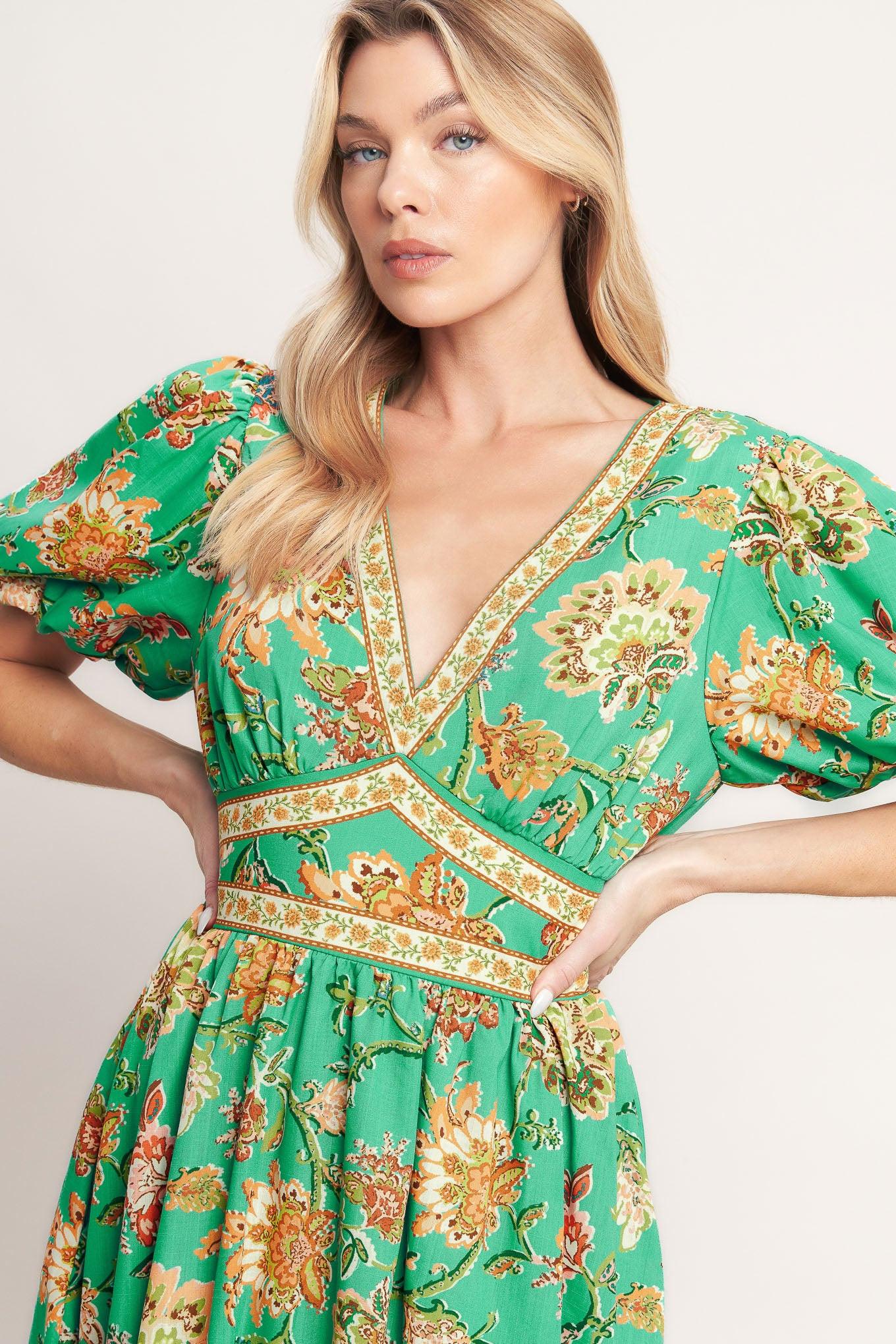 TROPICAL STATE OF HEART WOVEN MIDI DRESS Flying Tomato