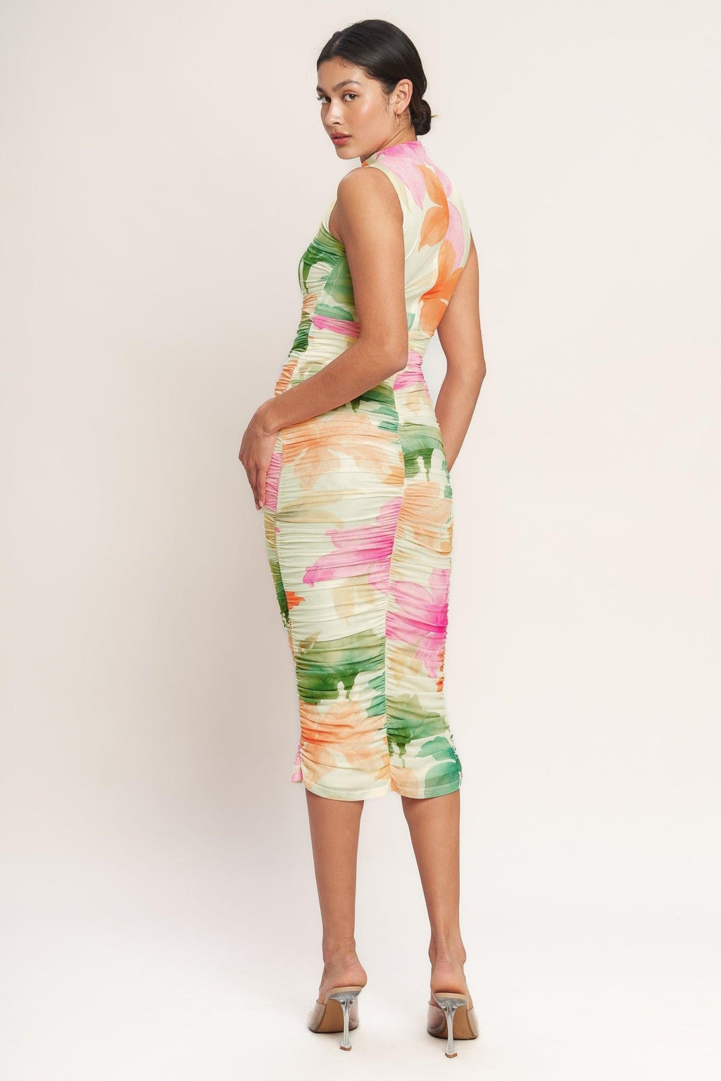 COLORFUL CONFIDENCE POWER MESH MIDI DRESS Flying Tomato