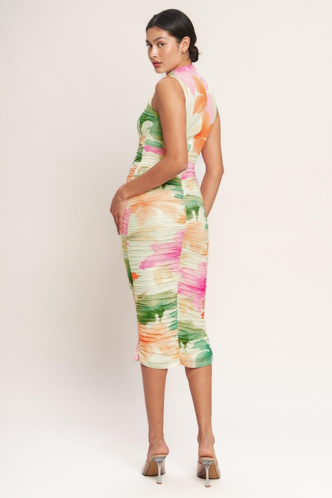 COLORFUL CONFIDENCE POWER MESH MIDI DRESS Flying Tomato