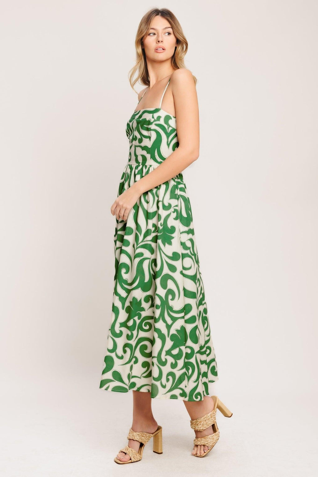 ART NOUVEAU FLORAL WOVEN MIDI DRESS Flying Tomato