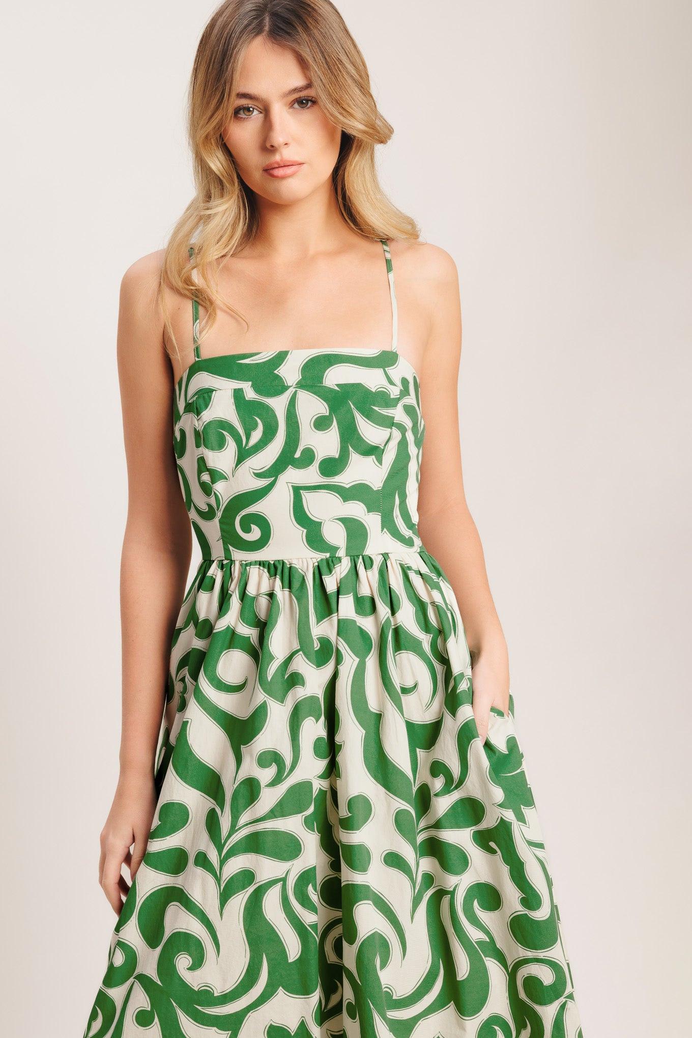 ART NOUVEAU FLORAL WOVEN MIDI DRESS Flying Tomato