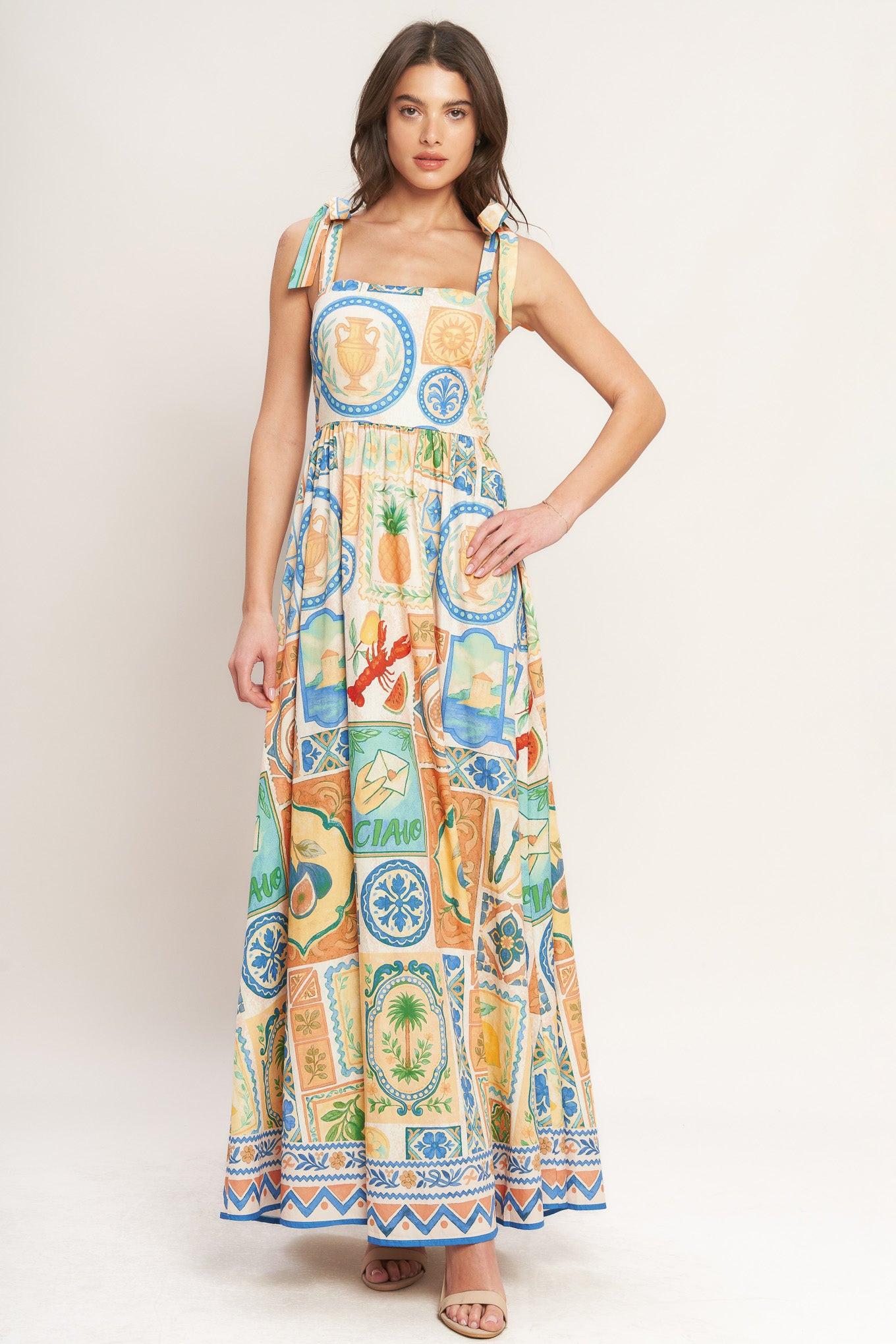 AMALFI POSTCARD WOVEN MAXI DRESS Flying Tomato