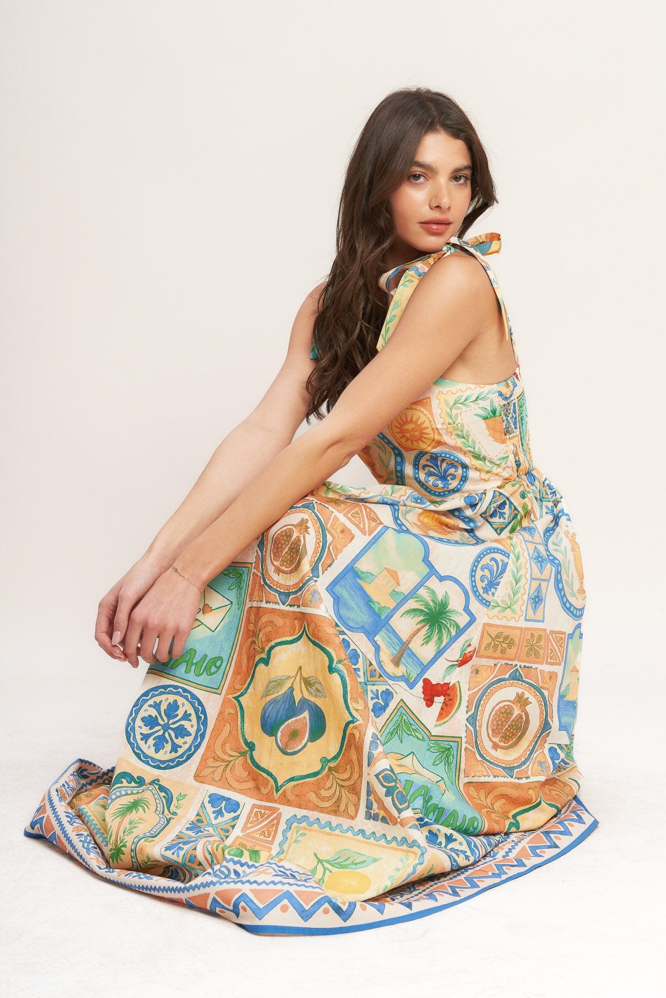 AMALFI POSTCARD WOVEN MAXI DRESS Flying Tomato