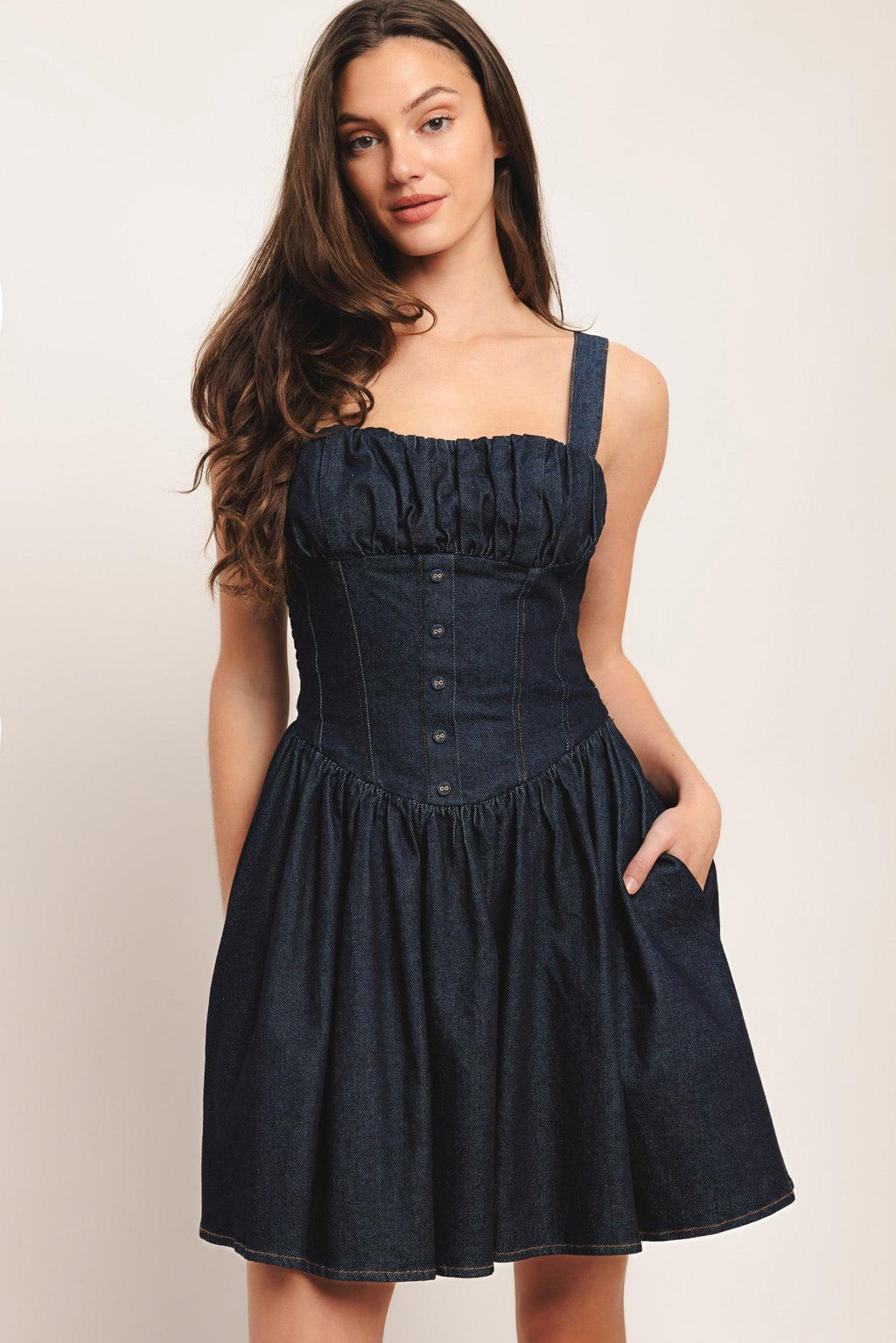 MODERN INDIGO DENIM MINI DRESS Flying Tomato
